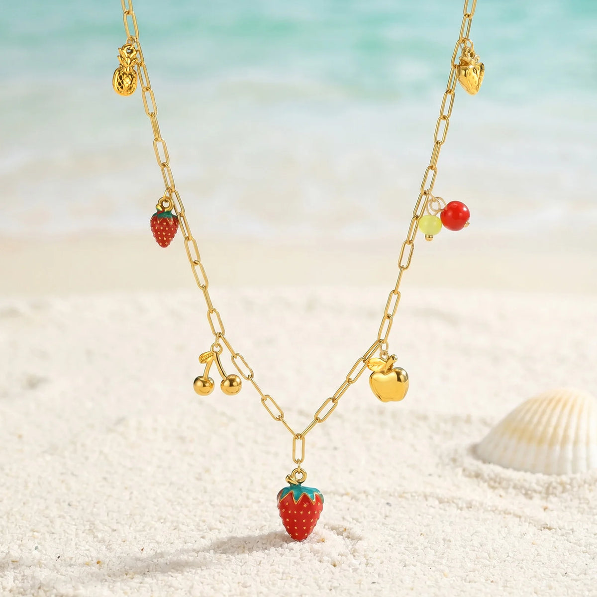 Y2K Fruit Enamel Charm Necklace – Gold Paperclip Chain Enamel Charm Necklace SPOT