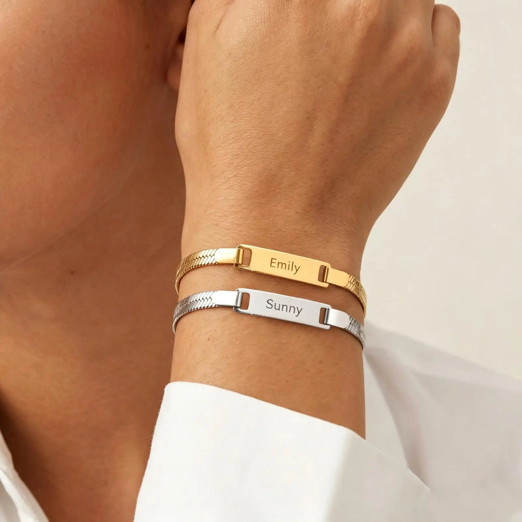 Herringbone ID Bracelet – Stainless Steel, Adjustable, Waterproof ID Chain Bracelet SPOT