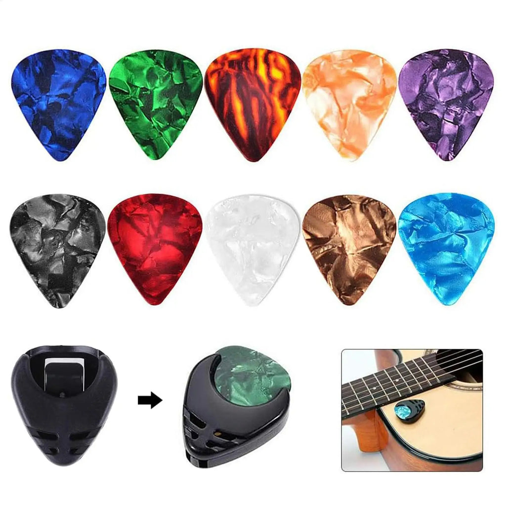 10-Pack 0.46mm Guitar Picks & Stick-On Pick Holder Set Guitar Picks Set SPOT