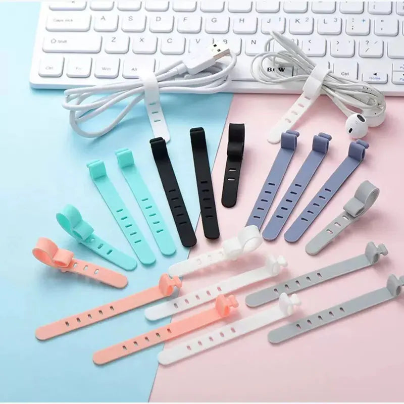 10-Pack Silicone Cable Ties – Reusable 5-Hole Cord Organizer Silicone Cable Ties SPOT
