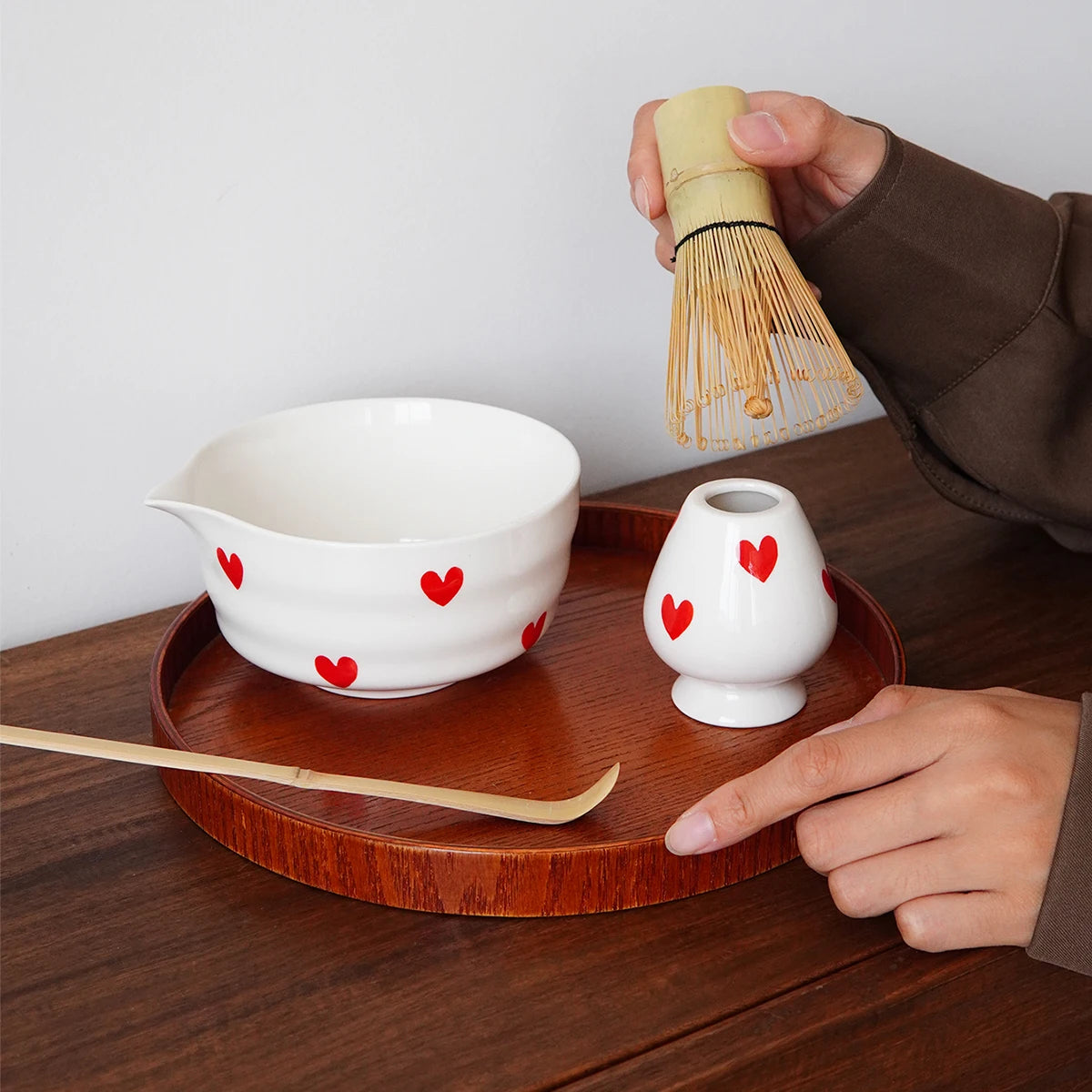 Ceramic Heart-Shaped Matcha Bowl Set – 2 or 3 Piece Gift Matcha Tea Set SPOT