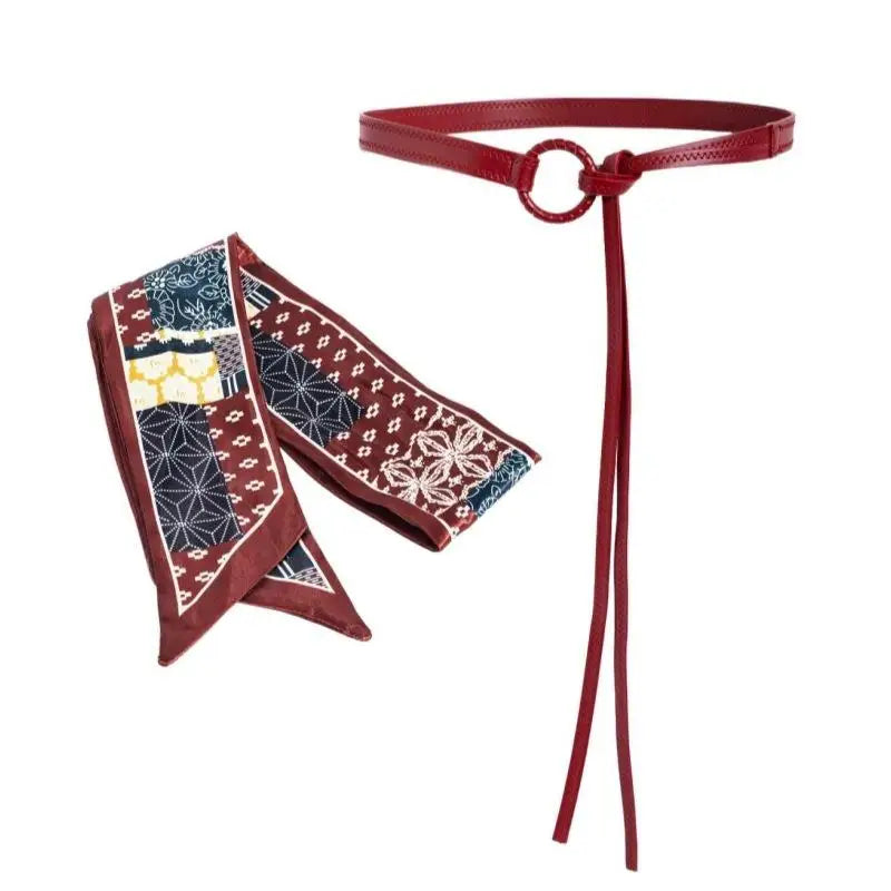 Punk Retro PU Leather Silk Scarf Waist Belt – Bohemian Style Scarf Waist Belt SPOT