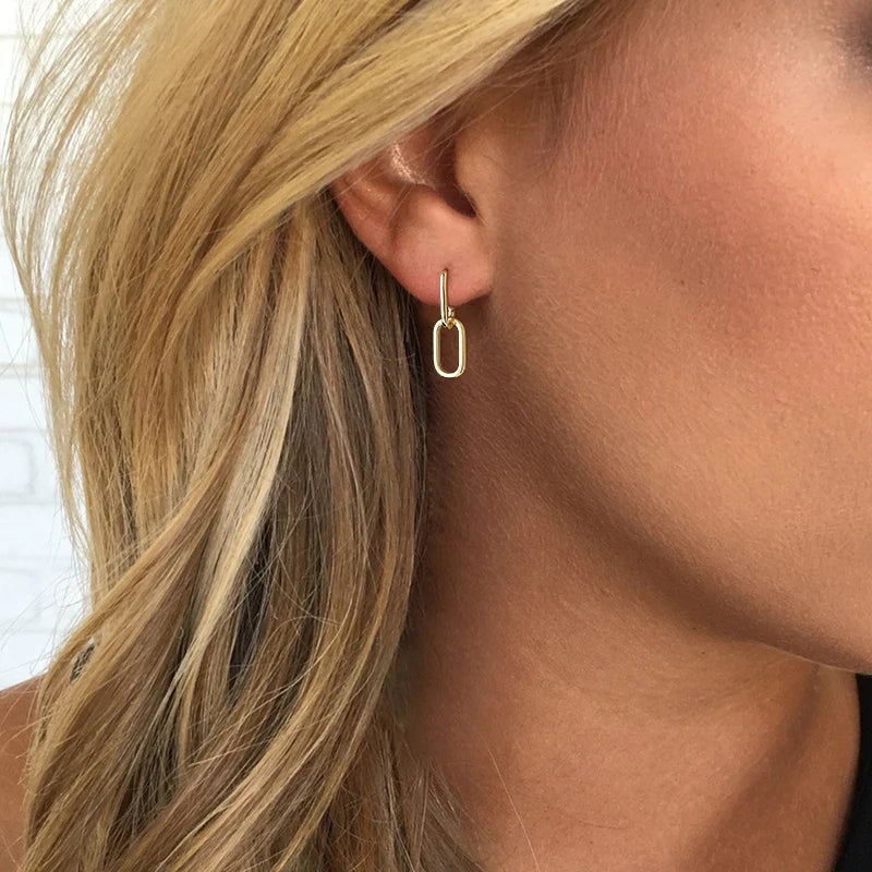 Geometric Oval Hoop & Drop Earrings – Gold, Nickel-Free Hoop Drop Earrings SPOT
