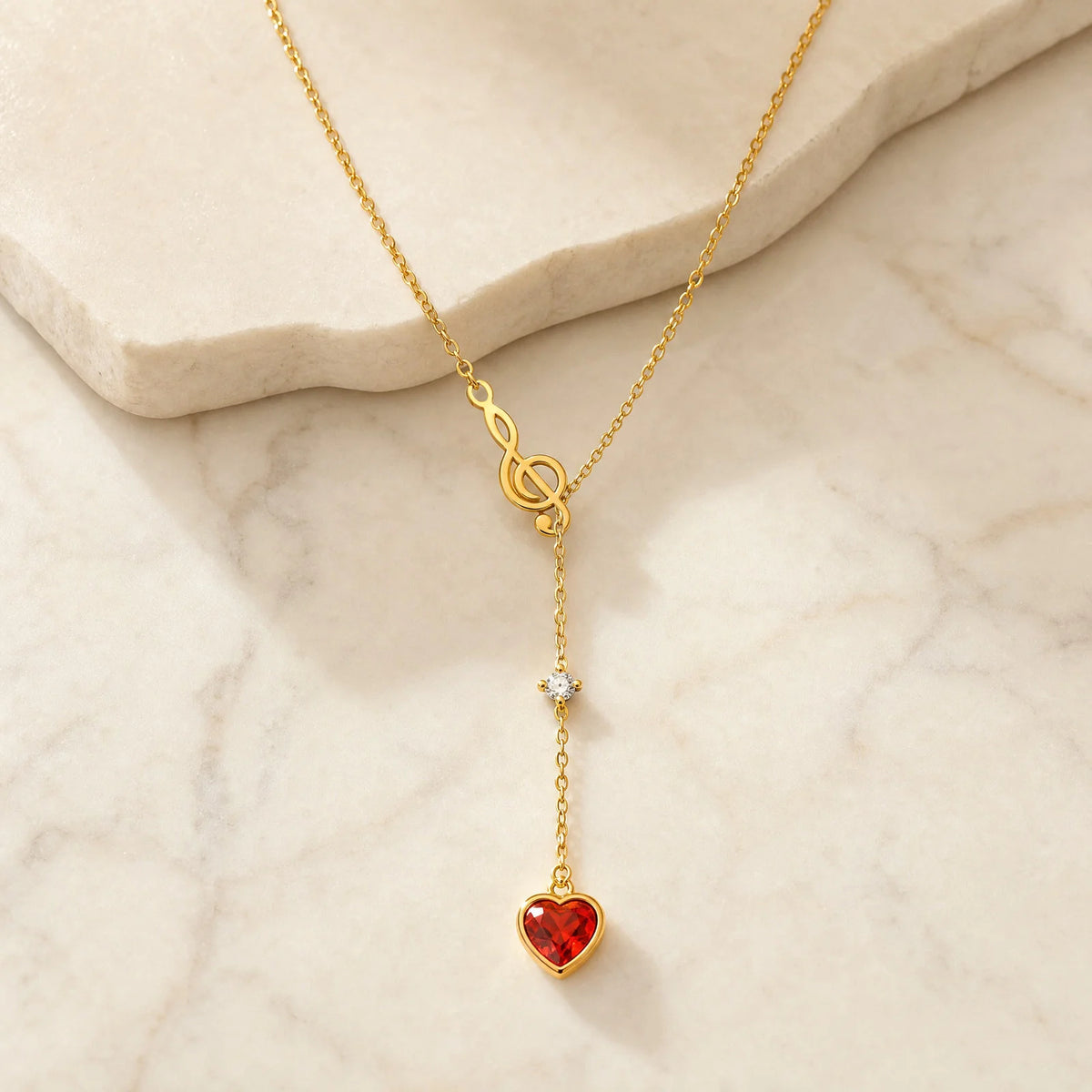 Music Note Heart CZ Lariat Y-Necklace | 18K Gold Stainless Steel Pendant Necklace SPOT