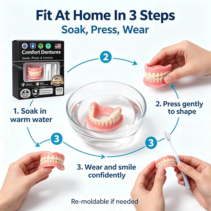 Moldable Silicone Denture Set – Upper & Lower False Teeth Kit Cosmetic Denture Set SPOT