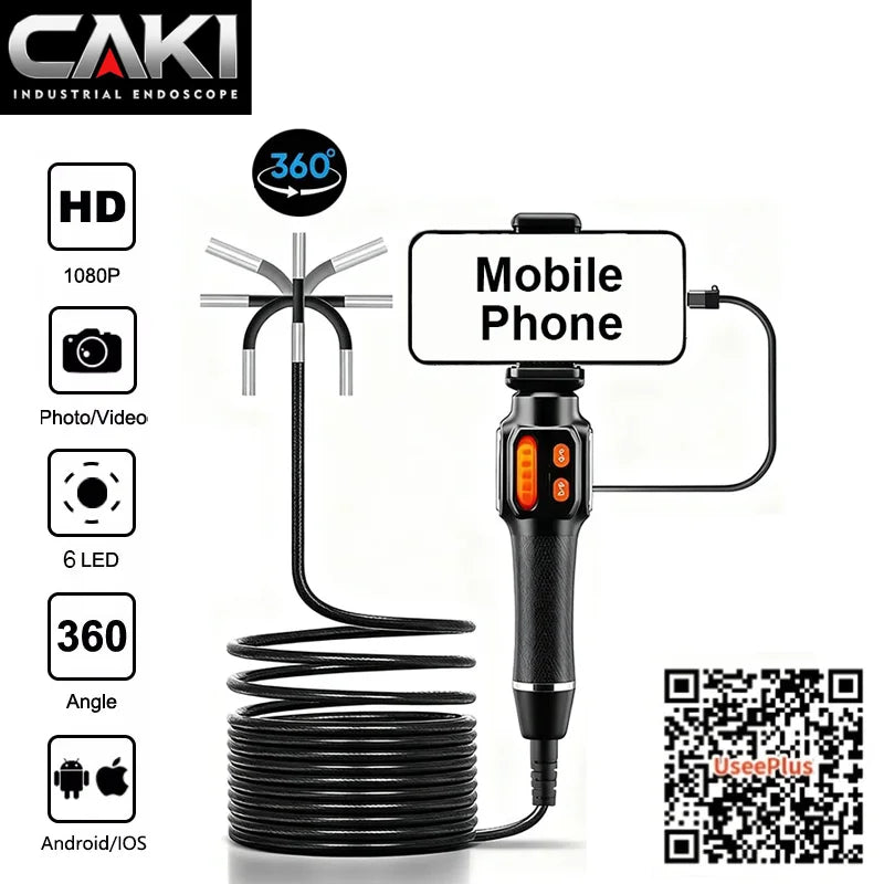 CAKI HD 1080P Articulating Borescope Inspection Camera 6mm Inspection Camera SPOT
