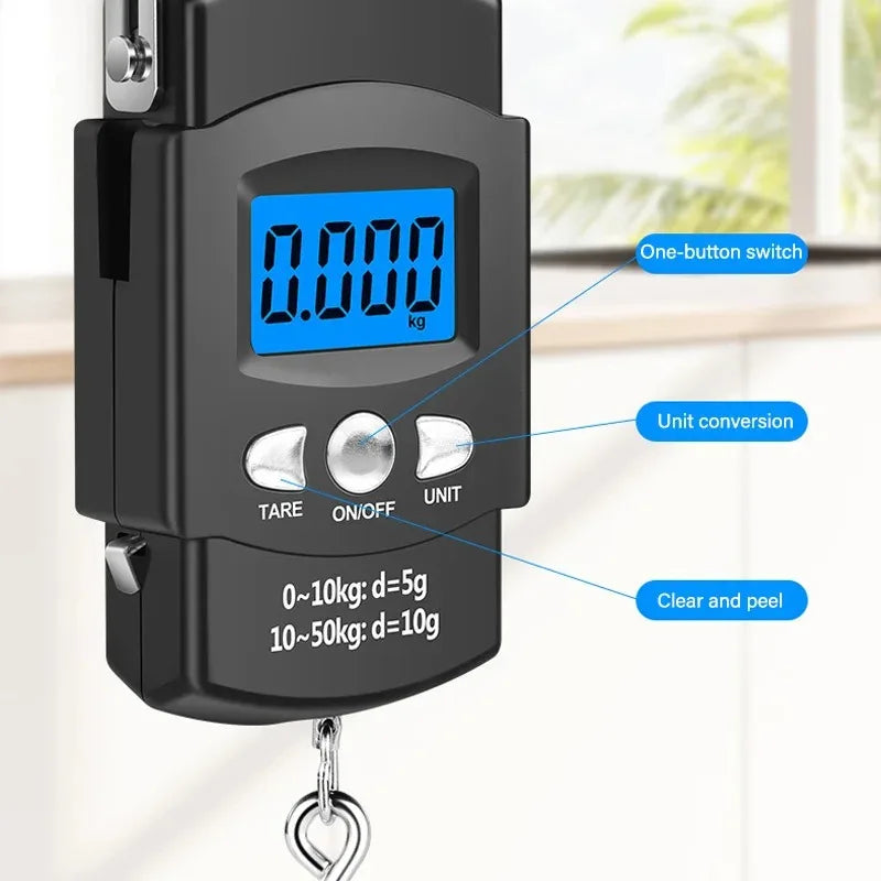 Portable Hanging Scale 50kg LCD + Tape Measure | Travel & Fishing Hanging Luggage Scale SPOT