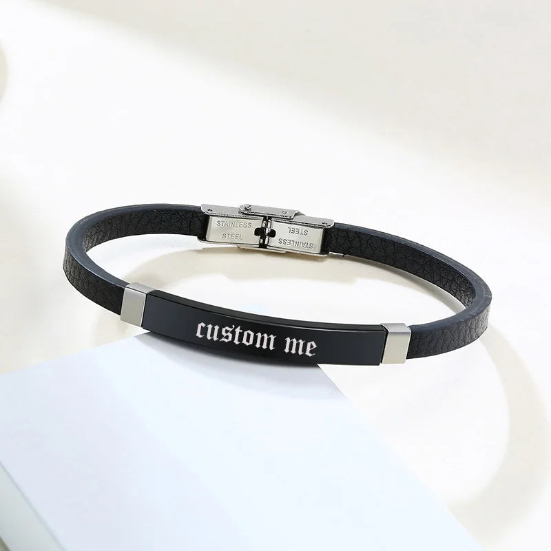 Custom Leather Bracelet – Personalized Engraved Adjustable Cuff Custom Leather Bracelet SPOT