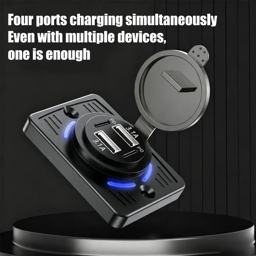 4-in-1 Car Charger QC3.0 + PD USB with Lid | 12V/24V RV Truck Car USB Charger SPOT
