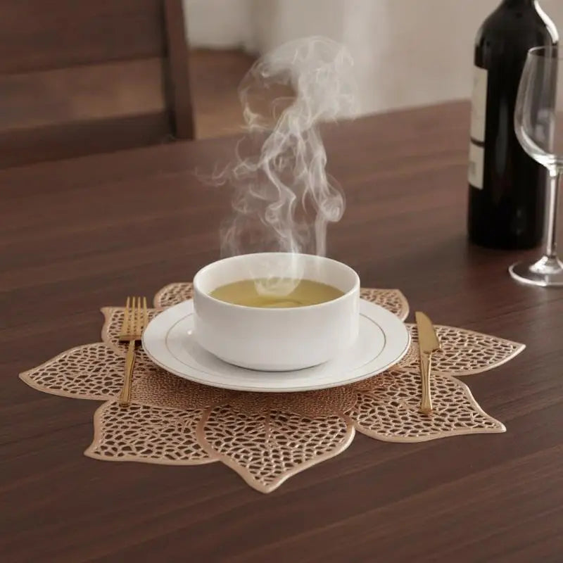 Metallic Lotus Flower PVC Placemat – Waterproof & Non-Slip Decorative Placemat SPOT