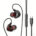 HIFI Bass Wired In-Ear Earphones – 3.5mm & Type-C Dual Driver Wired In-Ear Earphones SPOT Black