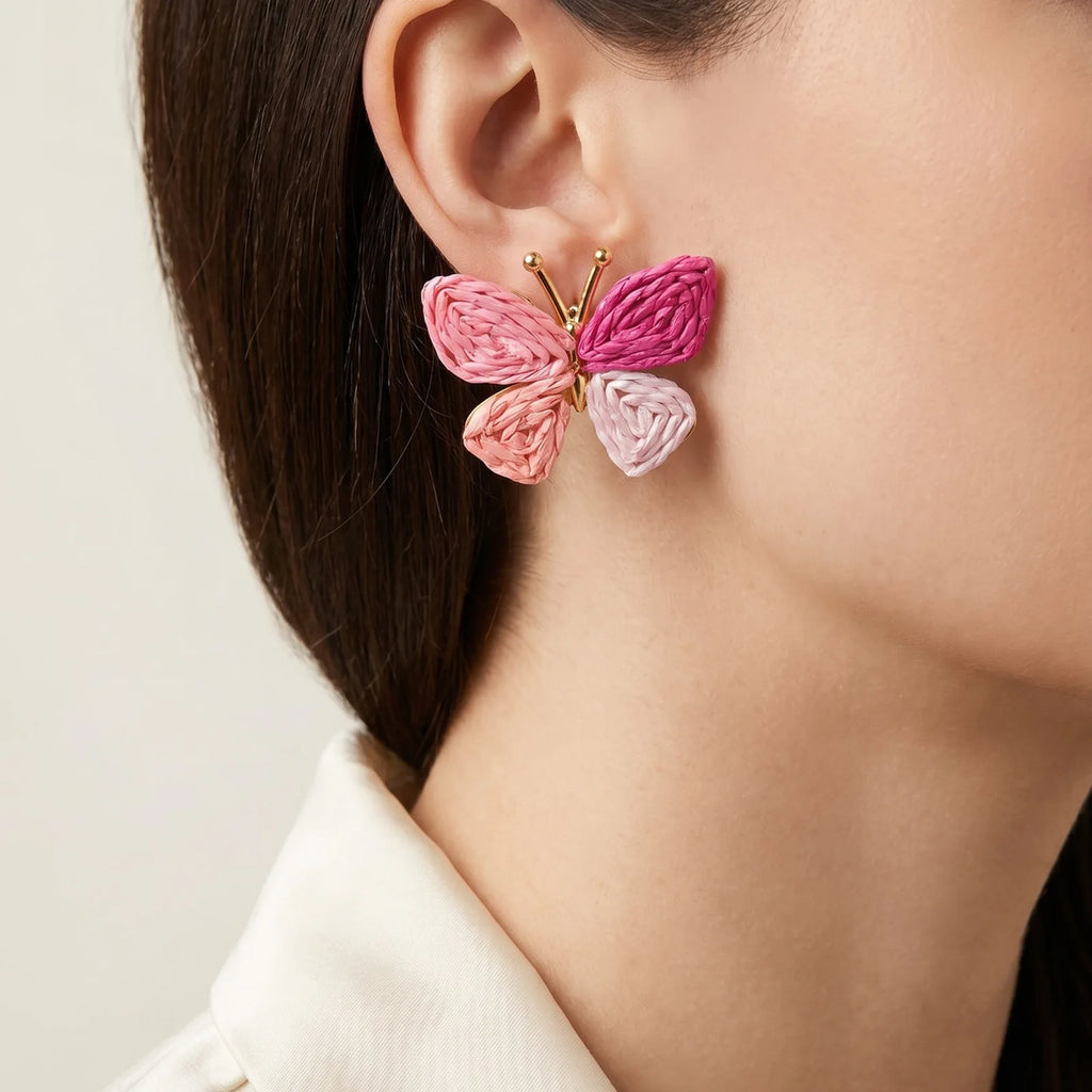 Handmade Raffia Butterfly Stud Earrings – 18K Gold Plated Stud Earrings SPOT