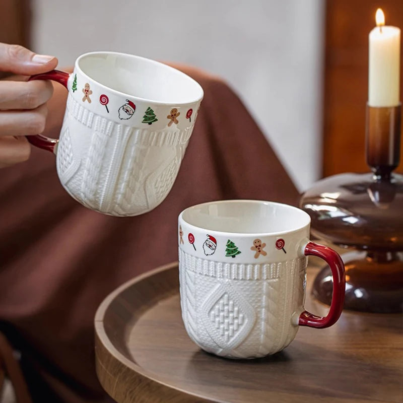 2-Pack Embossed Christmas Ceramic Mugs – Holiday Coffee Cups Christmas Ceramic Mugs SPOT