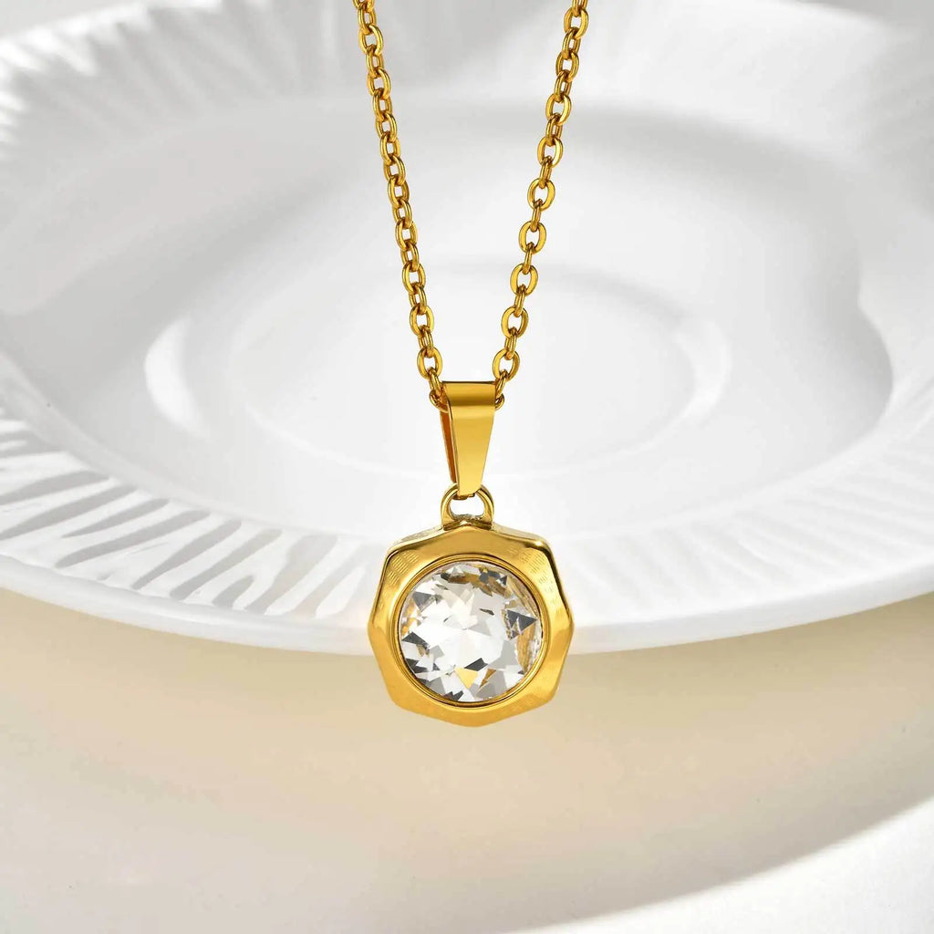 316L Stainless Steel Geometric Zircon Pendant Necklace Women Pendant Necklace SPOT