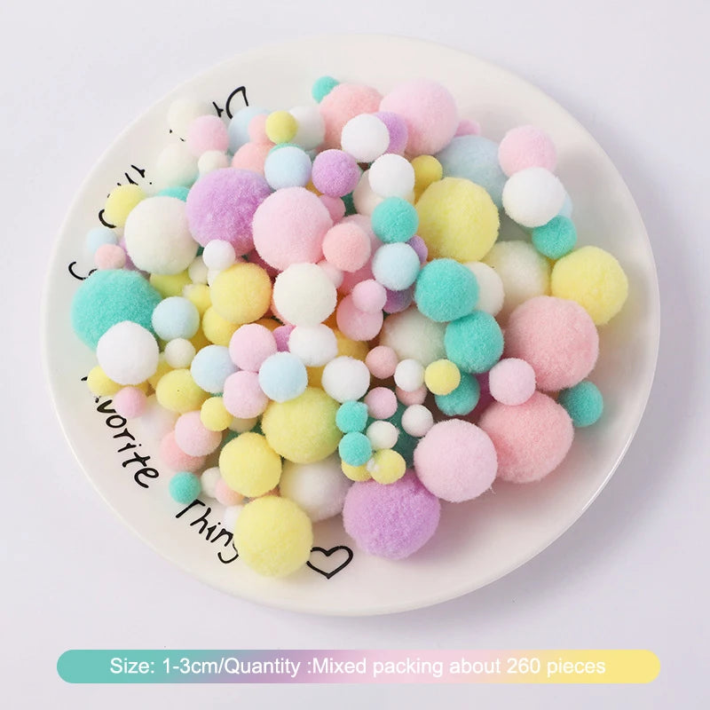 260-Pack Colorful Fluffy Pom Pom Balls 10–30mm DIY Craft Decor DIY Craft Pom Poms SPOT Mixing 260Pcs