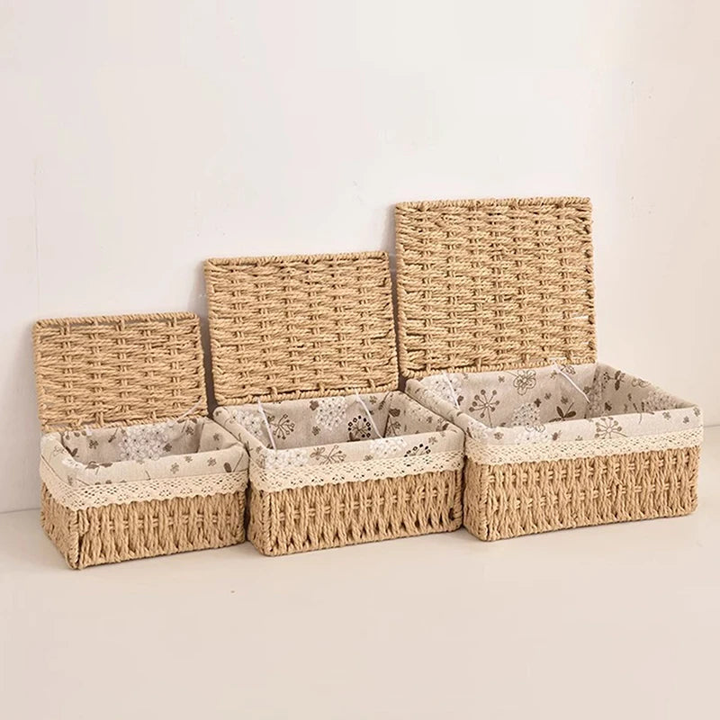 Foldable Rattan Woven Storage Basket – Desktop Organizer Box Woven Storage Basket SPOT