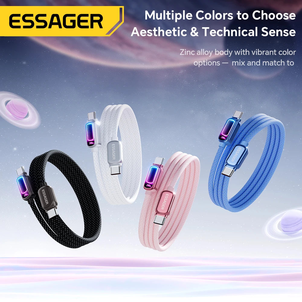 Essager 240W USB-C Cable 5A PD3.1 Fast Charging E-Marker LED USB-C Charging Cable SPOT