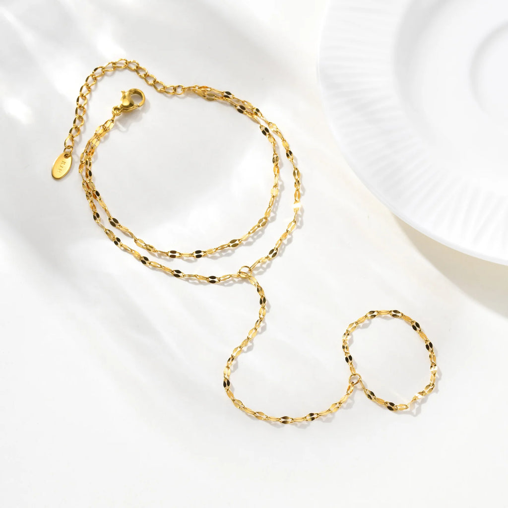 18K Gold Plated Hand Chain Bracelet & Finger Ring for Women Hand Chain Bracelet SPOT