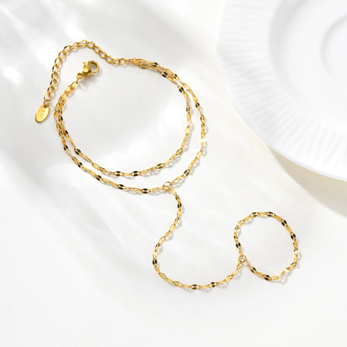 18K Gold Plated Hand Chain Bracelet & Finger Ring for Women Hand Chain Bracelet SPOT