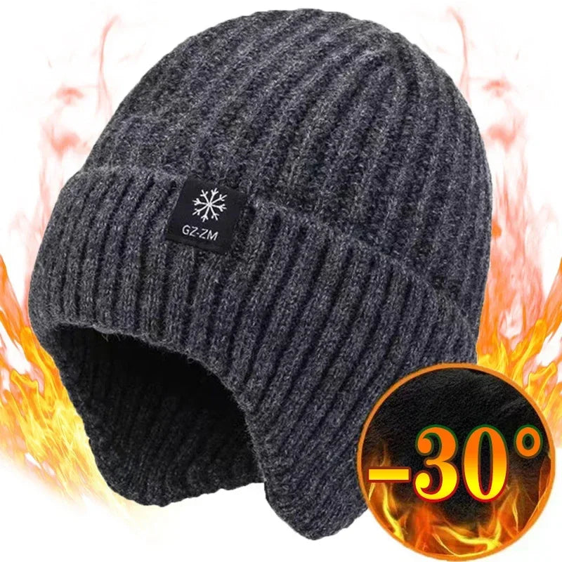 Winter Knitted Hat Velvet Ear Cover – Unisex Cold Weather Cap Winter Knitted Hat SPOT