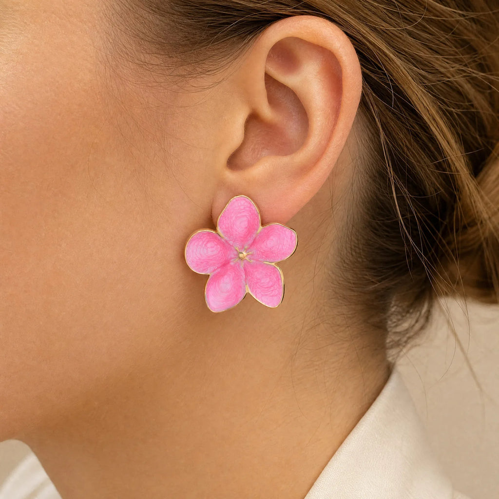 Pink Enamel Stud Earrings – Stainless Steel Floral & Butterfly Stud Earrings SPOT