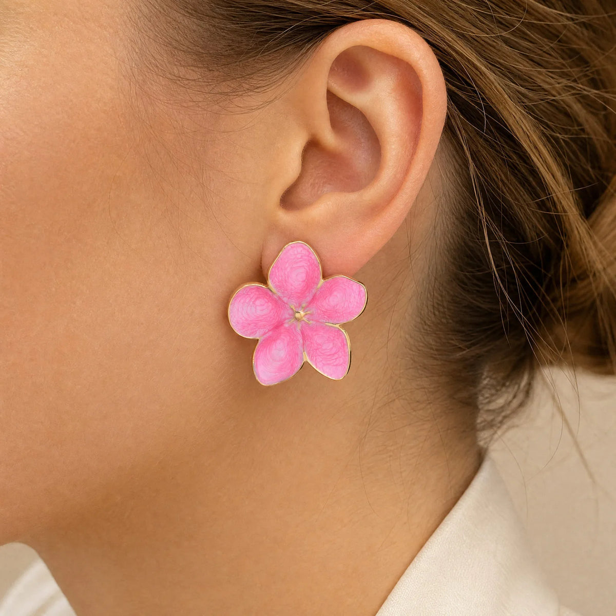 Pink Enamel Stud Earrings – Stainless Steel Floral & Butterfly Stud Earrings SPOT