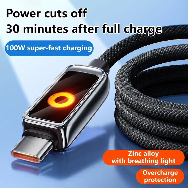 100W USB-C Fast Charging Cable 1M/2M – Auto Power-Off USB-C Charging Cable SPOT