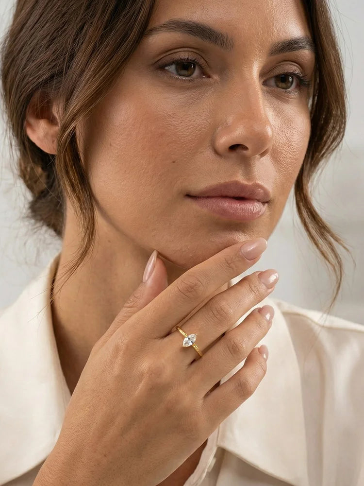 Meaeguet Square CZ Adjustable Ring | 18K Gold Stainless Steel Fashion Ring SPOT