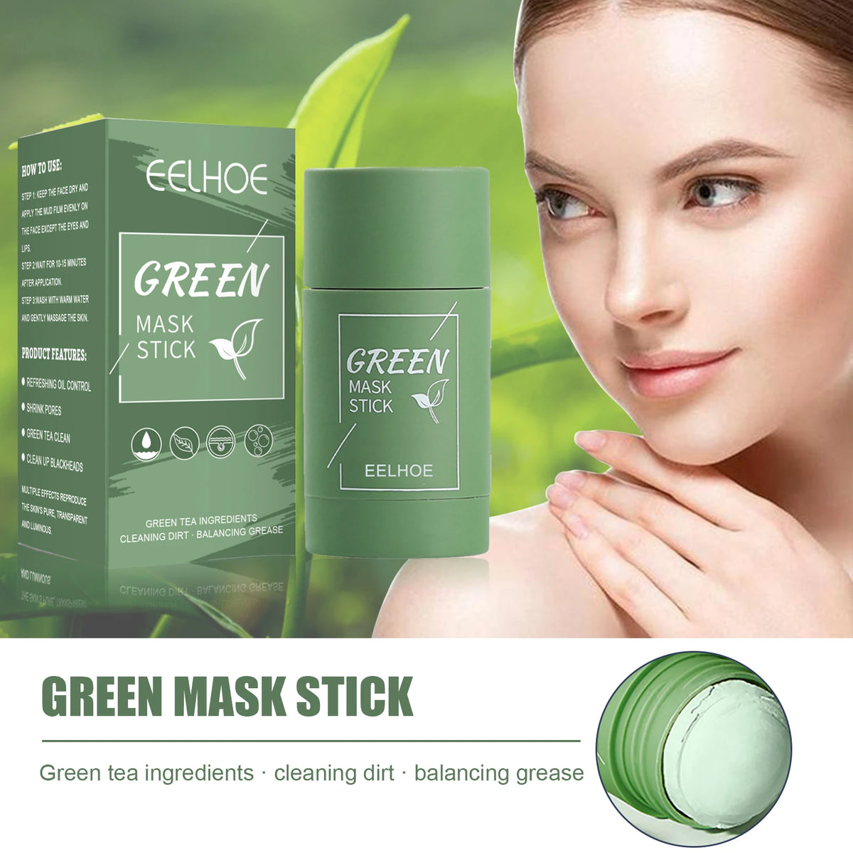 Eelhoe Green Tea Solid Face Mask Stick – Cleanse & Moisturize Face Mask Stick SPOT