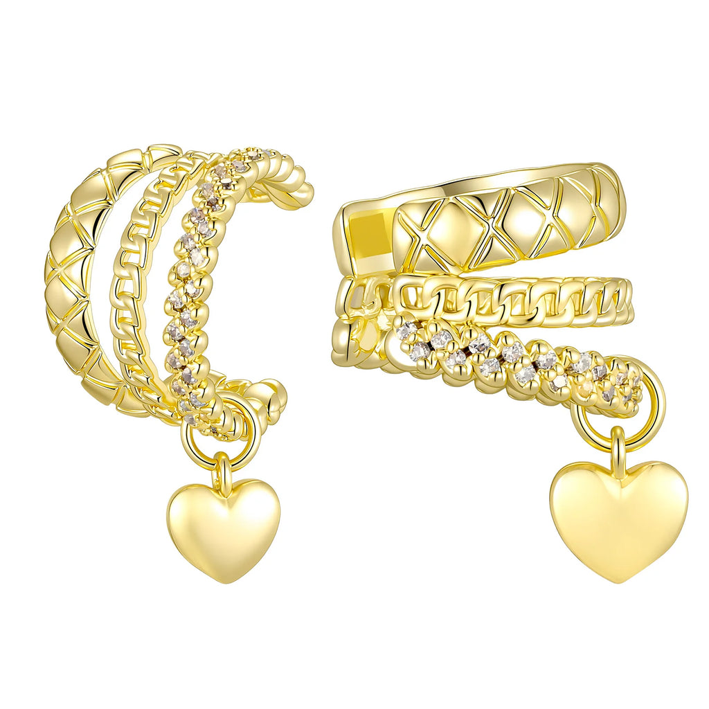 14K Gold Non-Pierced Ear Cuff – Cuban Link CZ Faux Pearl Clip Clip-On Ear Cuff SPOT 2pcs-030G02