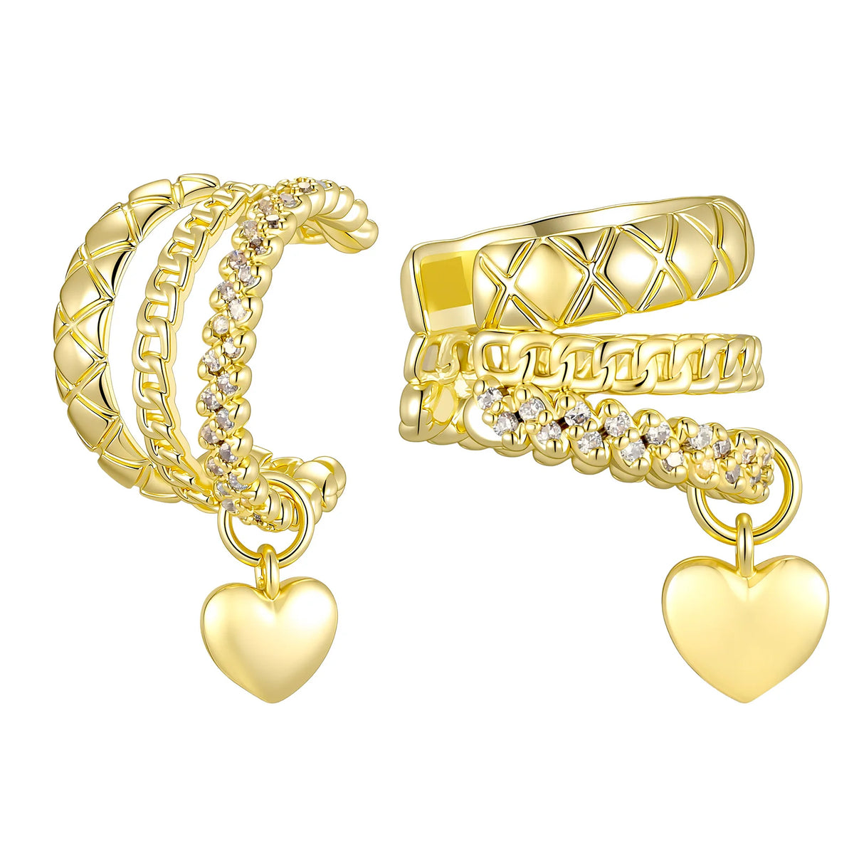 14K Gold Non-Pierced Ear Cuff – Cuban Link CZ Faux Pearl Clip Clip-On Ear Cuff SPOT 2pcs-030G02