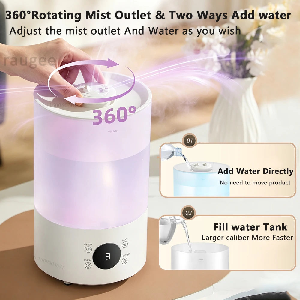 Raugee 4L Ultrasonic Humidifier – Dual Nozzle, LED & Remote Ultrasonic Humidifier SPOT