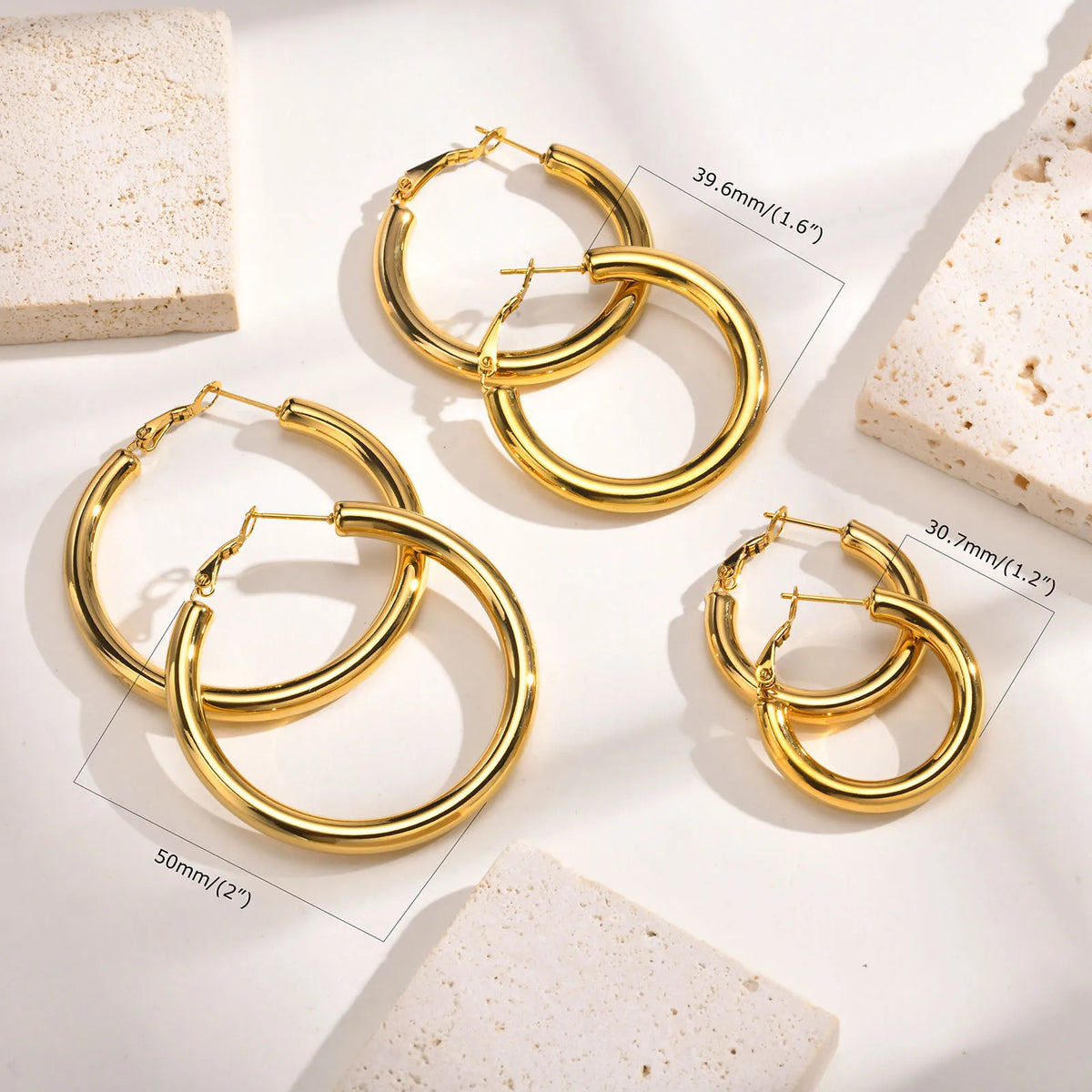 Chunky Gold Hoop Earrings – 18K Plated Stainless Steel 30–60mm Hoop Earrings SPOT