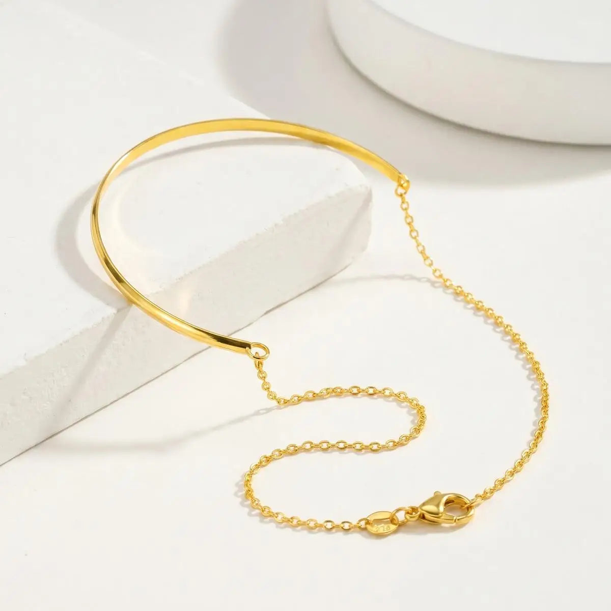 18K Gold Plated Half Chain Bangle Bracelet | Women's Cuff Bangle Bracelet SPOT