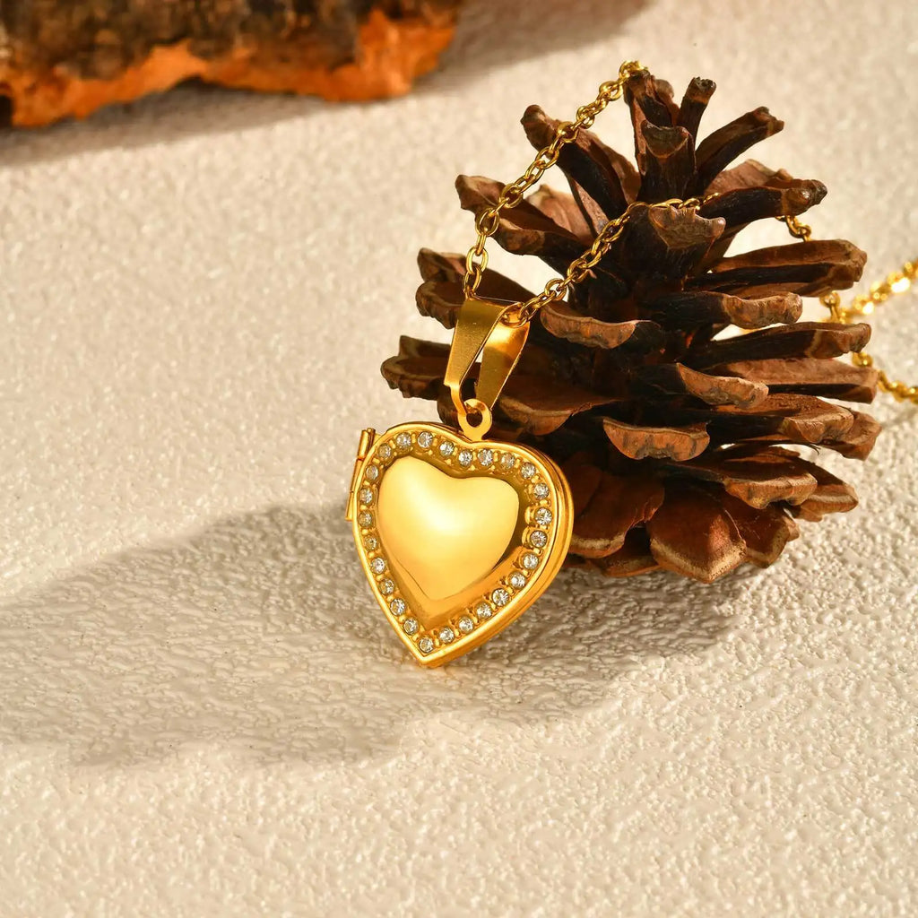 Cubic Zirconia Heart Locket Necklace – 18K Gold Plated Women Heart Locket Necklace SPOT