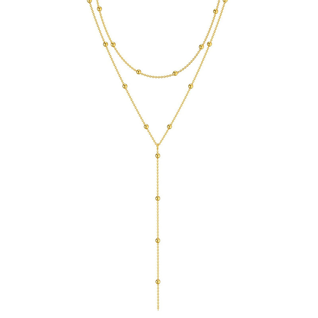 Meaeguet Gold Plated Lariat Necklace – Double Layered Pendant Lariat Pendant Necklace SPOT
