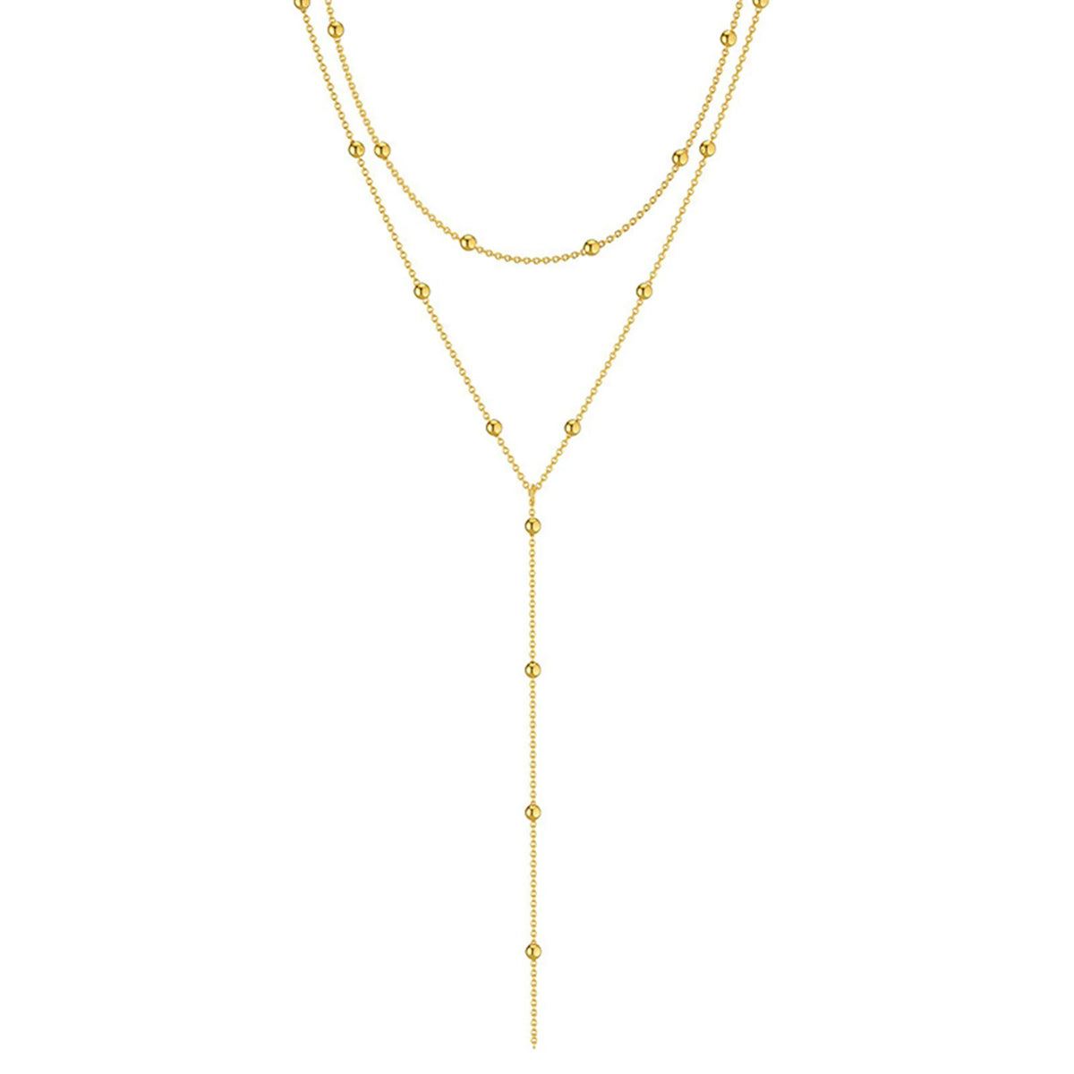 Meaeguet Gold Plated Lariat Necklace – Double Layered Pendant Lariat Pendant Necklace SPOT
