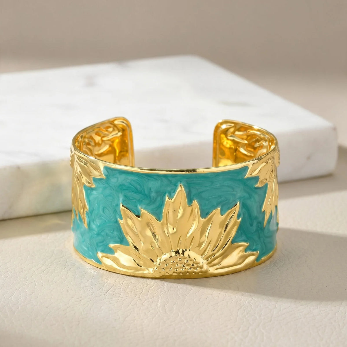 Enamel Sunflower Cuff Bangle – 18K Gold Plated Women's Bracelet Cuff Bangle Bracelet SPOT