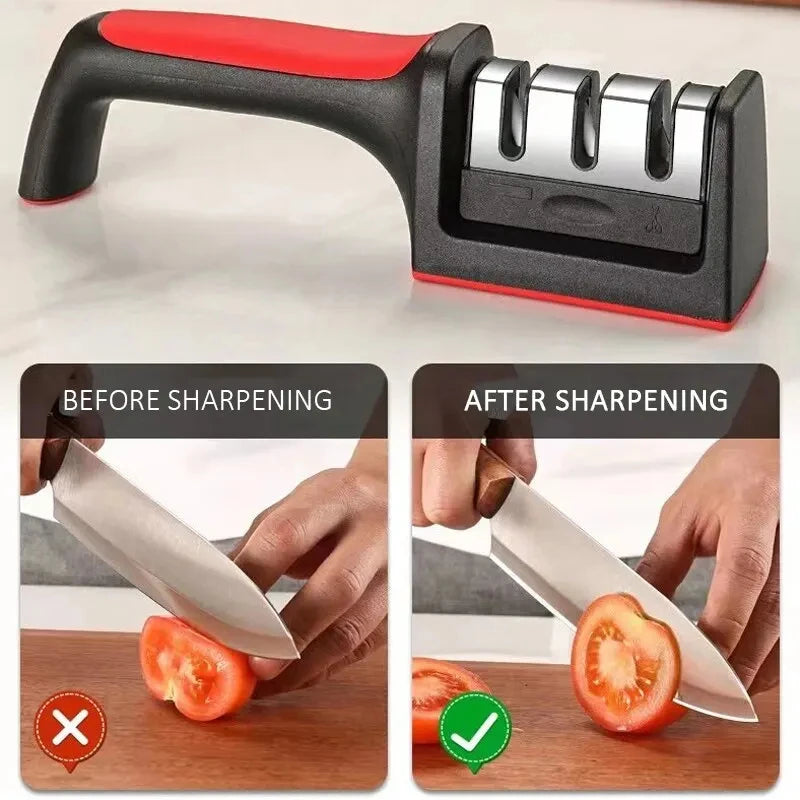 3/4-Stage Hand-Held Kitchen Knife Sharpener – Stainless Steel Knife Sharpener SPOT