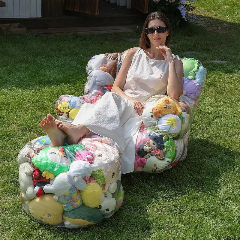 Transparent PVC Plush Toy Storage Chair Cover with Zipper Toy Storage Organizer SPOT
