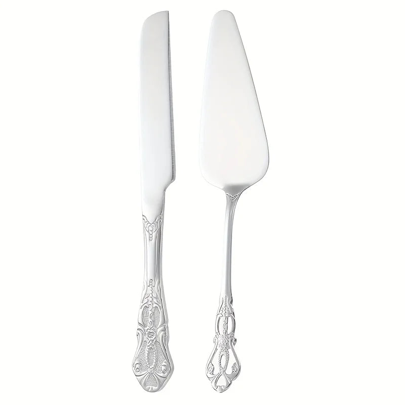Vintage Palace Stainless Steel Cake Spatula & Bread Knife Set Cake Serving Set SPOT silvery