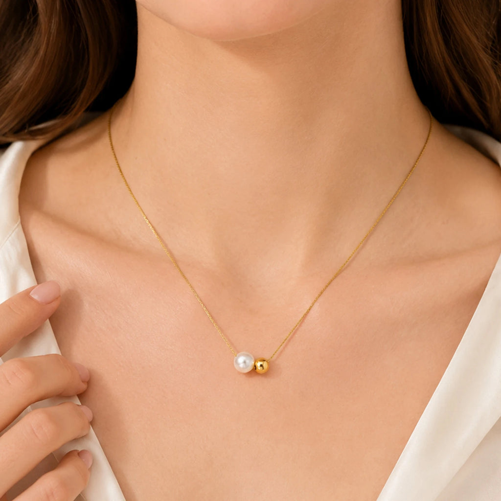Pearl Gold Ball Pendant Necklace – 18K PVD Stainless Steel Pendant Necklace SPOT