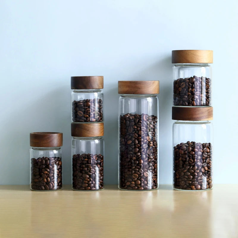 Glass & Wood Sealed Coffee Bean Storage Canister | Barista Gift Coffee Storage Canister SPOT
