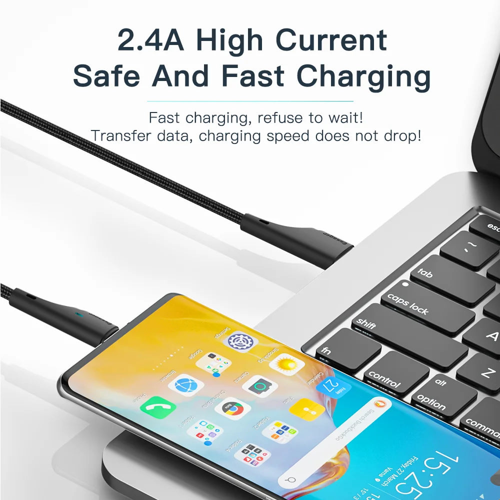 Essager Micro USB Fast Charging Cable – LED Braided 2.4A USB Charging Cable SPOT