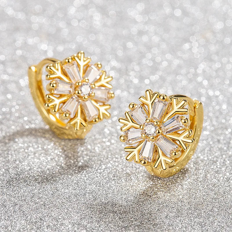 Snowflake Huggie Hoop Earrings – 18K Gold-Plated CZ Jewelry Huggie Hoop Earrings SPOT