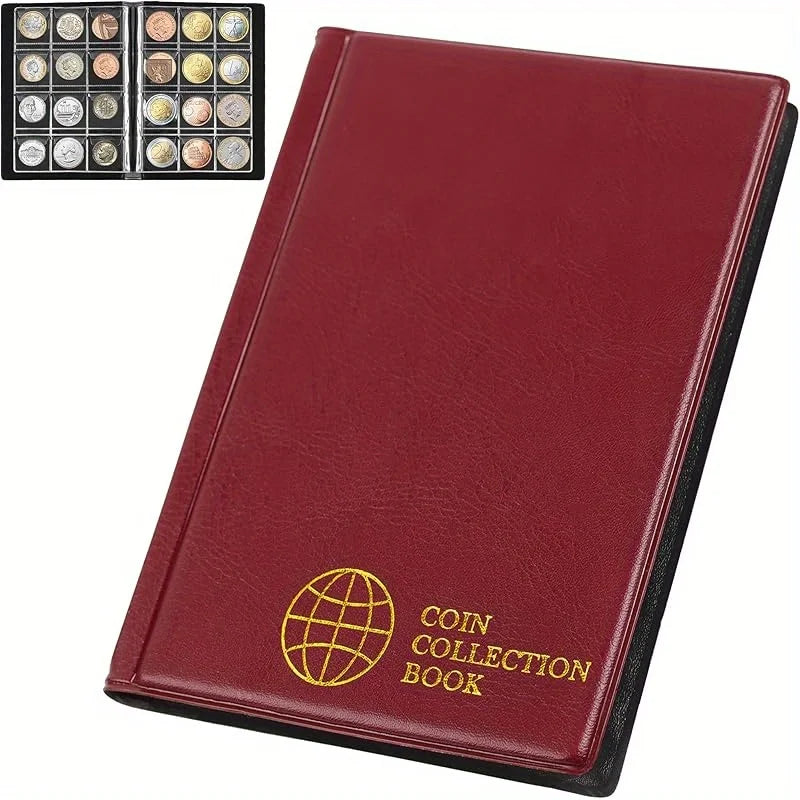 120-Pocket Coin Collection Album – Clear PVC Coin Holder Book Coin Collection Album SPOT Red