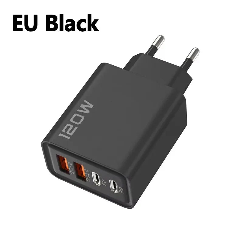 120W 4-Port USB-C Fast Charger – PD & Quick Charge 3.0 USB Wall Charger SPOT EU Black