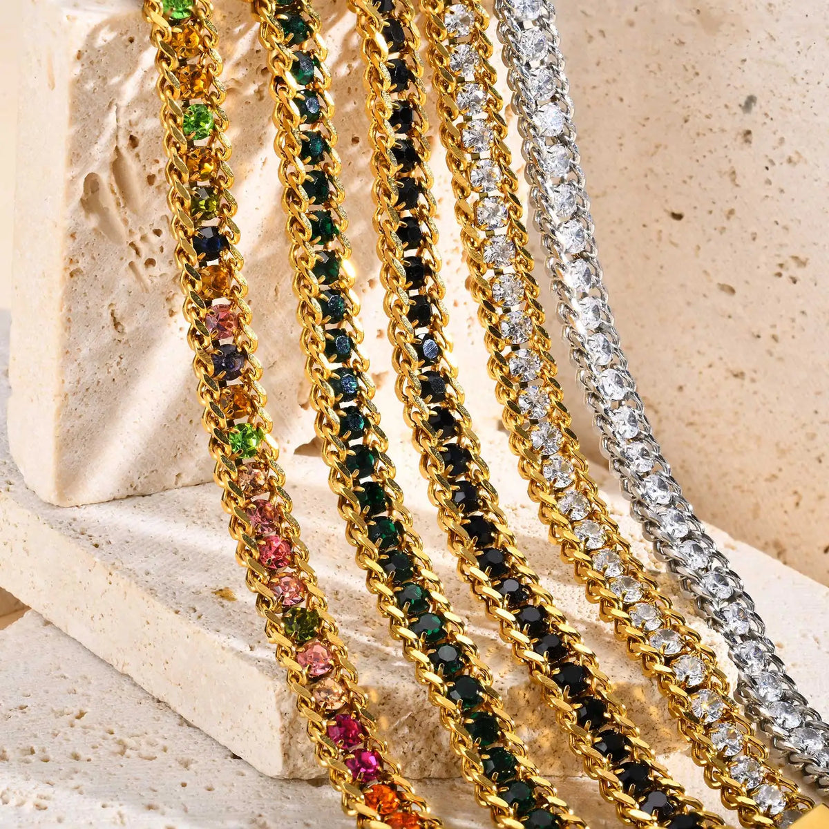 Women's CZ Tennis Bracelet – Gold Stainless Steel Adjustable CZ Tennis Bracelet SPOT