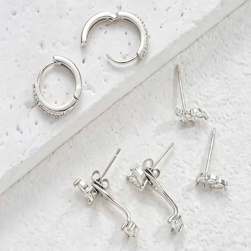 Huggie Stud Earrings Set – Marquise CZ Leaf Drop, 3 Pairs Huggie Stud Earrings SPOT