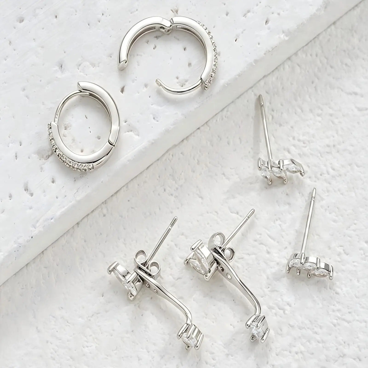 Huggie Stud Earrings Set – Marquise CZ Leaf Drop, 3 Pairs Huggie Stud Earrings SPOT